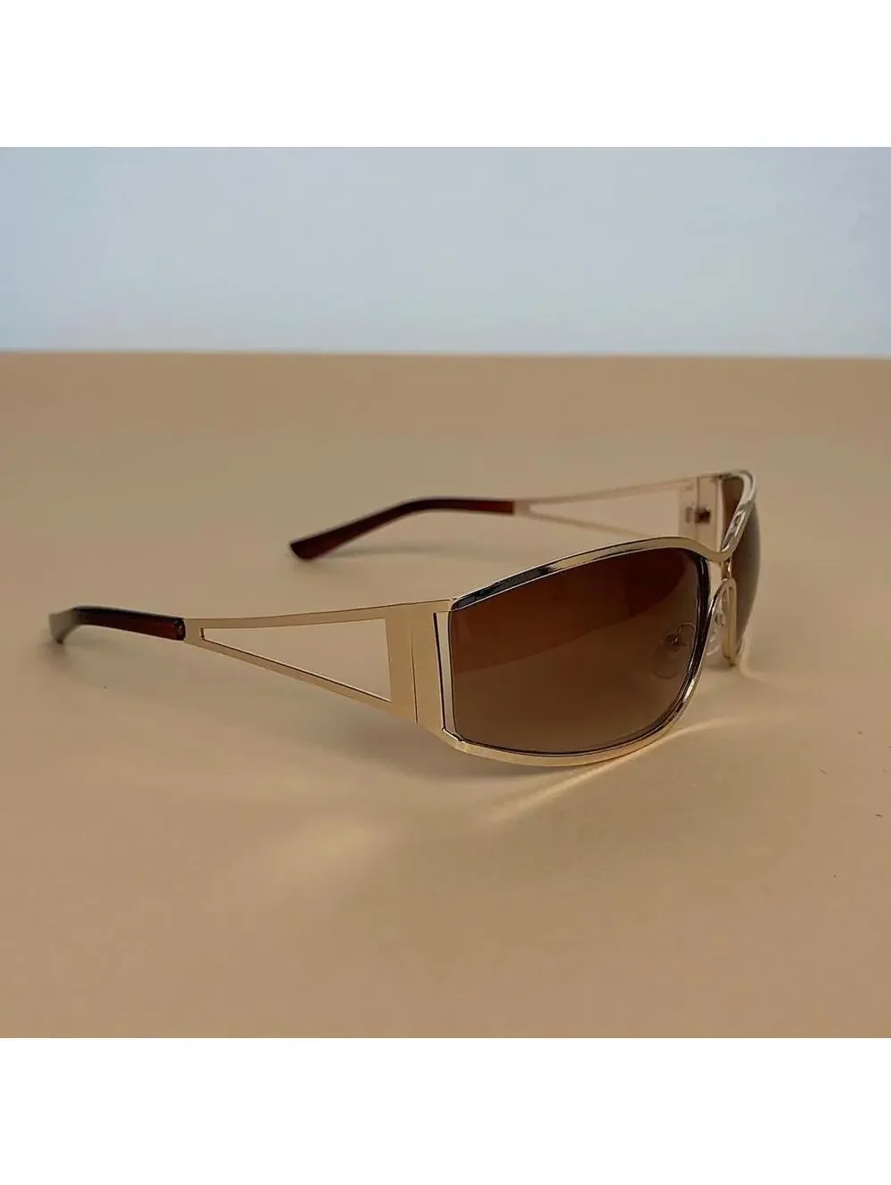 Cyber Grunge Vintage y2k 2000s classy chrome trim sunglasses. Chrome trim brown